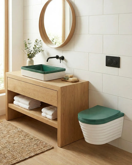 Lavoar ceramic dreptunghiular A442L-CA39M – design modern verde mat și alb mat