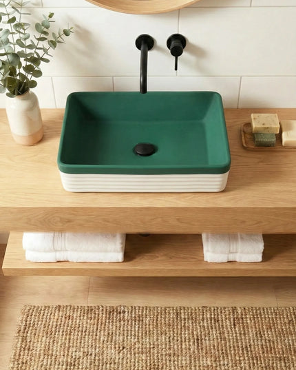 Lavoar ceramic dreptunghiular A442L-CA39M – design modern verde mat și alb mat