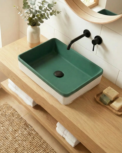 Lavoar ceramic dreptunghiular A442L-CA39M – design modern verde mat și alb mat