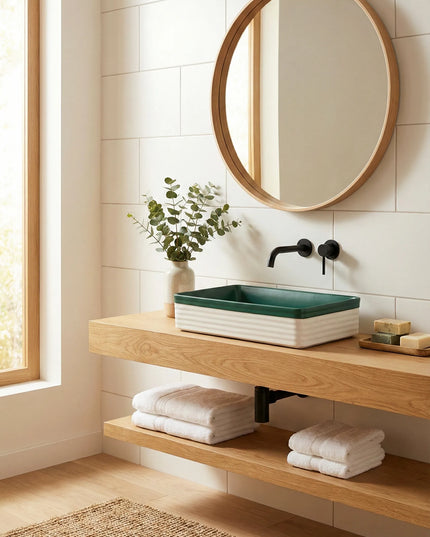 Lavoar ceramic dreptunghiular A442L-CA39M – design modern verde mat și alb mat