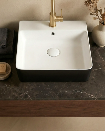 Lavoar ceramic dreptunghiular A449-CBKW – design modern alb lucios și negru lucios