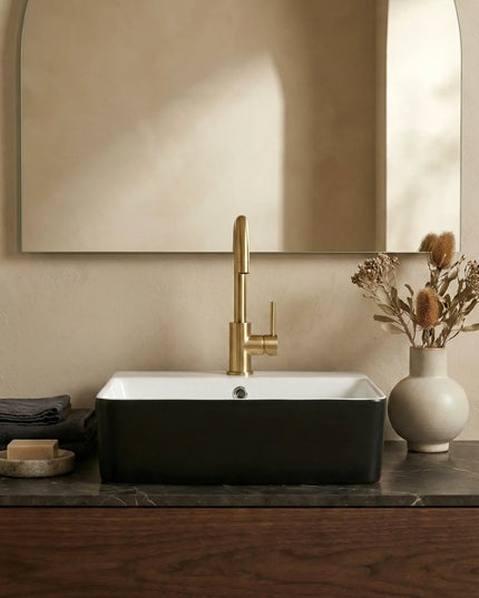 Lavoar ceramic dreptunghiular A449-CBKW – design modern alb lucios și negru lucios