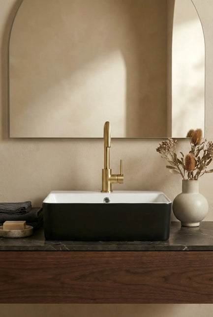 Lavoar ceramic dreptunghiular A449-CBKW – design modern alb lucios și negru lucios