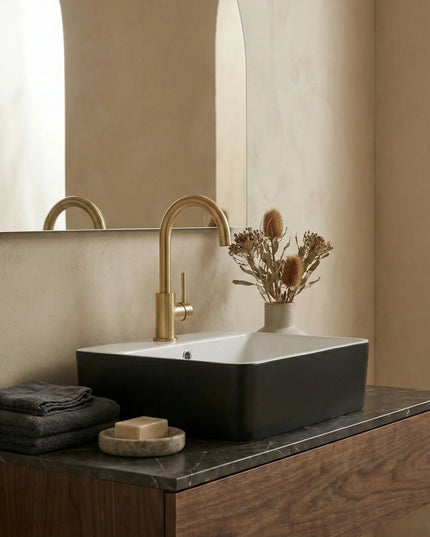 Lavoar ceramic dreptunghiular A449-CBKW – design modern alb lucios și negru lucios