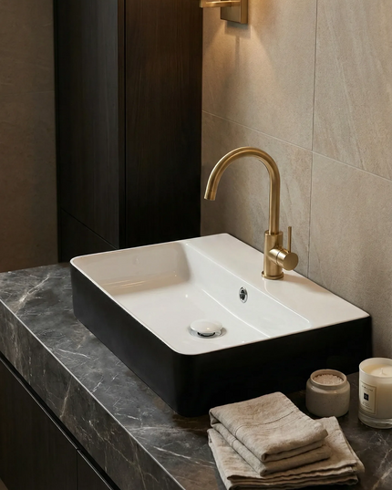 Lavoar ceramic dreptunghiular A451-CBKW – design modern alb lucios și negru lucios