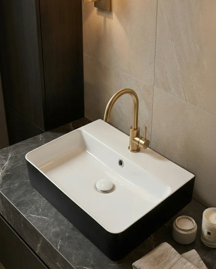 Lavoar ceramic dreptunghiular A451-CBKW – design modern alb lucios și negru lucios