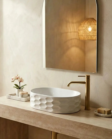 Lavoar ceramic oval A509T – alb lucios, exterior texturat