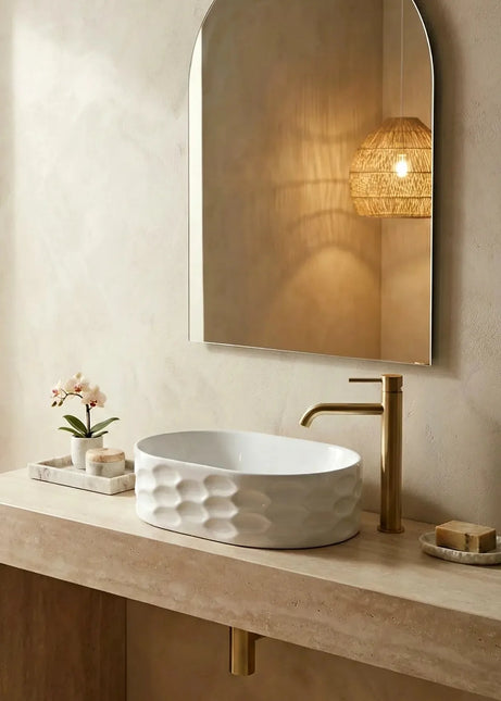 Lavoar ceramic oval A509T – alb lucios, exterior texturat