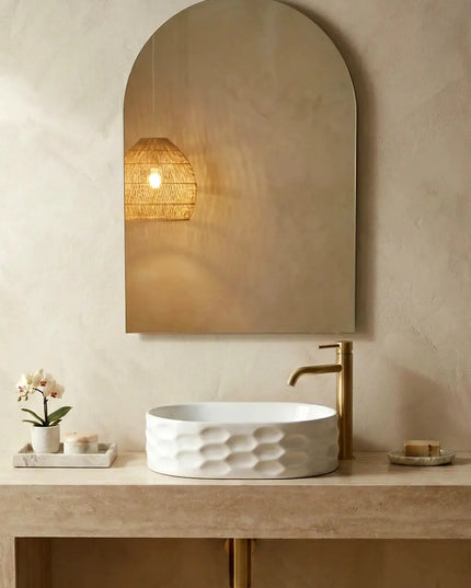 Lavoar ceramic oval A509T – alb lucios, exterior texturat