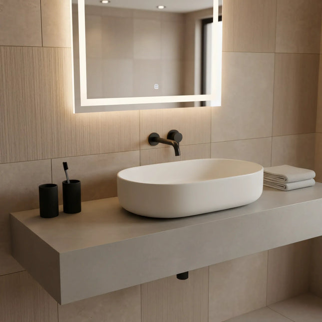 Lavoar oval ceramic alb A509 – design minimalist