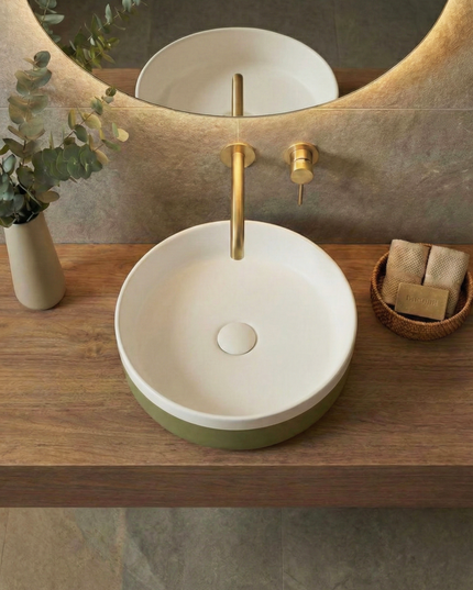Lavoar ceramic rotund A524B-CA12M – design modern alb mat și verde deschis mat