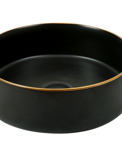 Lavoar ceramic rotund A524B-CBKLG-M – design elegant negru mat cu linie aurie