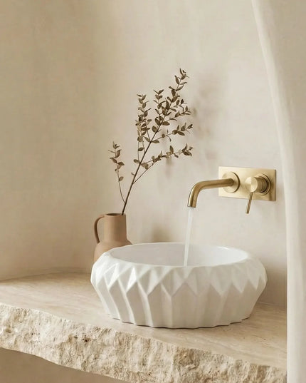 Lavoar ceramic rotund A535 – alb lucios, exterior geometric