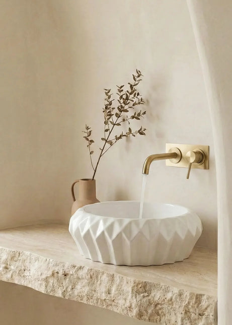 Lavoar ceramic rotund A535 – alb lucios, exterior geometric