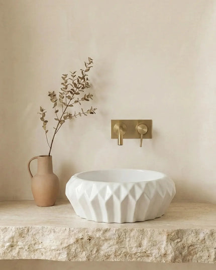 Lavoar ceramic rotund A535 – alb lucios, exterior geometric