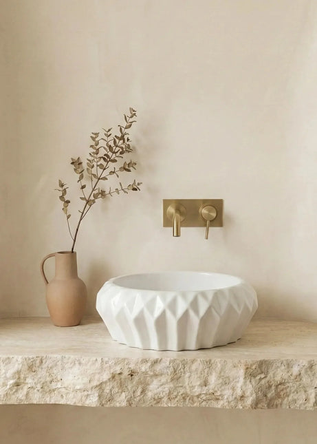 Lavoar ceramic rotund A535 – alb lucios, exterior geometric