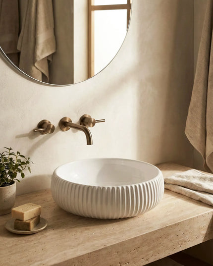 Lavoar ceramic rotund A544 – design modern alb lucios