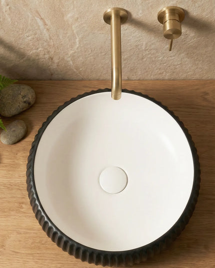 Lavoar ceramic rotund A544-CBKW-MRS – design modern alb mat și negru mat texturat