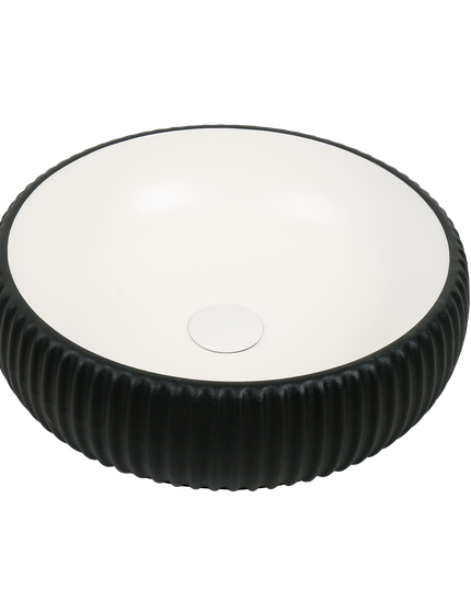 Lavoar ceramic rotund A544-CBKW-MRS – design modern alb mat și negru mat texturat