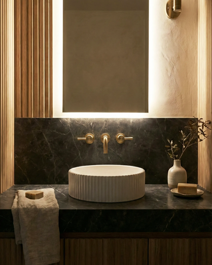 Lavoar rotund ceramic alb A545 – design texturat modern