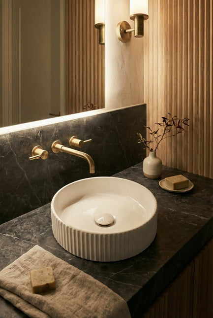 Lavoar rotund ceramic alb A545 – design texturat modern