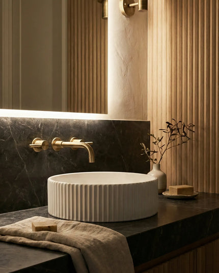 Lavoar rotund ceramic alb A545 – design texturat modern