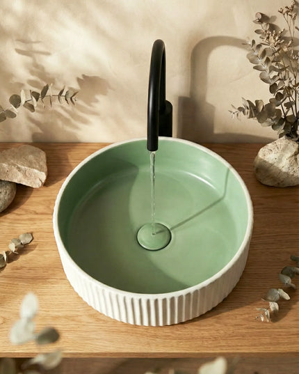 Lavoar ceramic rotund A545-CWJG-MRS – design modern verde mat și alb mat