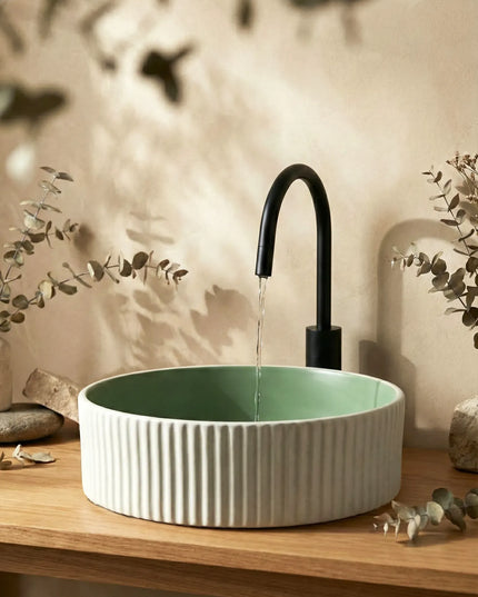 Lavoar ceramic rotund A545-CWJG-MRS – design modern verde mat și alb mat
