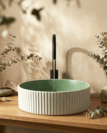Lavoar ceramic rotund A545-CWJG-MRS – design modern verde mat și alb mat