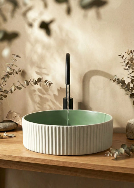 Lavoar ceramic rotund A545-CWJG-MRS – design modern verde mat și alb mat