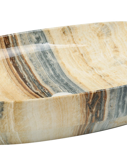 Lavoar ceramic oval A585A-P254 – design marmorat lucios crem cu vene gri și aurii