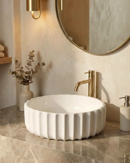 Lavoar ceramic rotund A659 – alb lucios, exterior ondulat