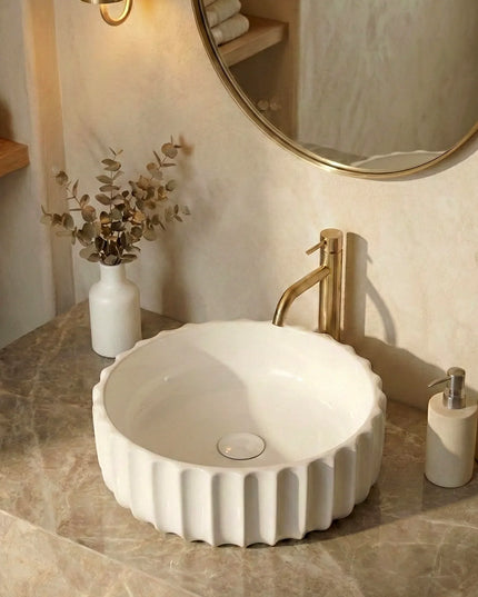 Lavoar ceramic rotund A659 – alb lucios, exterior ondulat
