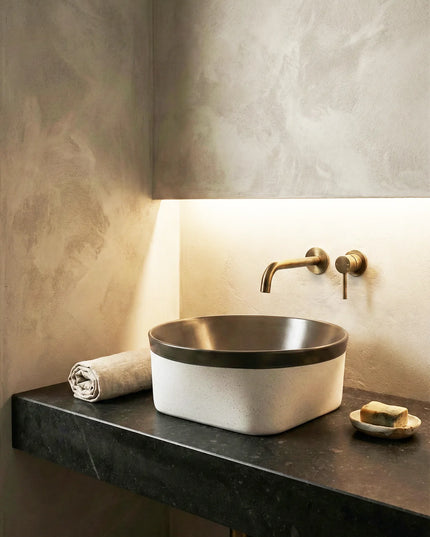 Lavoar ceramic rotund A692-CA19M – design modern gri închis mat și alb mat