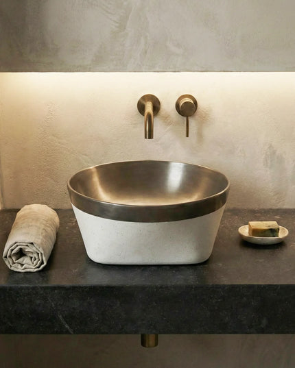 Lavoar ceramic rotund A692-CA19M – design modern gri închis mat și alb mat
