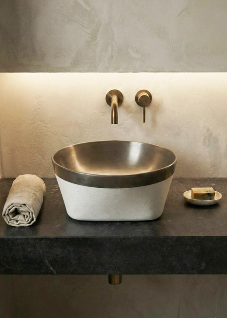 Lavoar ceramic rotund A692-CA19M – design modern gri închis mat și alb mat