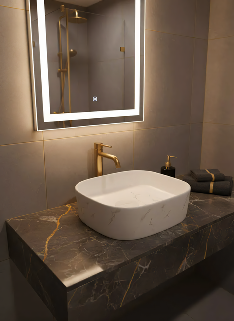 Lavoar ceramic pe blat alb cu finisaj marmorat – A707-CUGO7-M