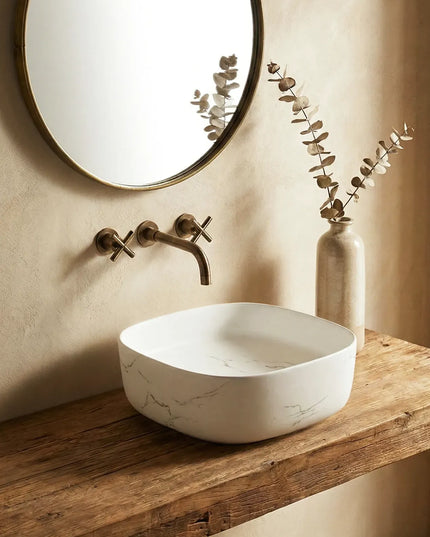 Lavoar ceramic pe blat alb cu finisaj marmorat – A707-CUGO7-M