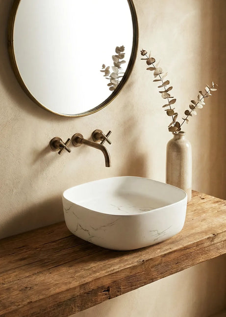 Lavoar ceramic pe blat alb cu finisaj marmorat – A707-CUGO7-M