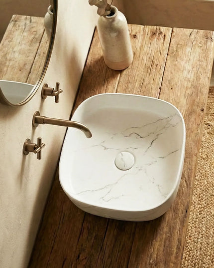 Lavoar ceramic pe blat alb cu finisaj marmorat – A707-CUGO7-M