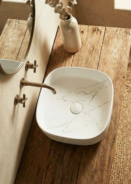 Lavoar ceramic pe blat alb cu finisaj marmorat – A707-CUGO7-M