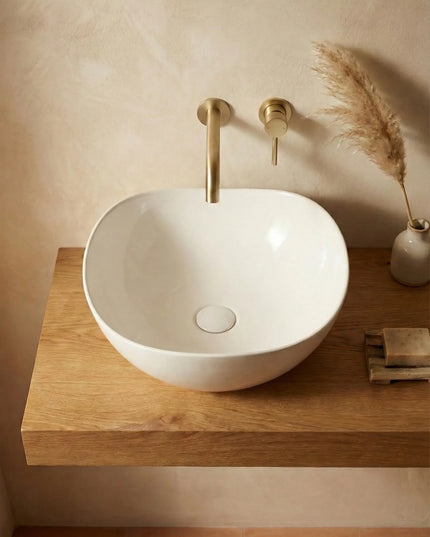 Lavoar ceramic A708 – alb lucios, formă atipică cu linii fluide