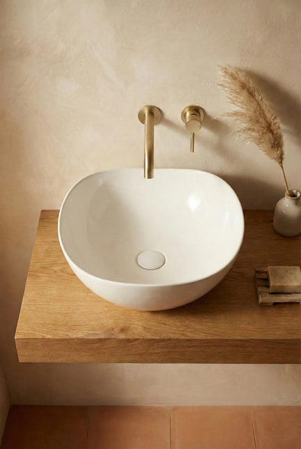 Lavoar ceramic A708 – alb lucios, formă atipică cu linii fluide