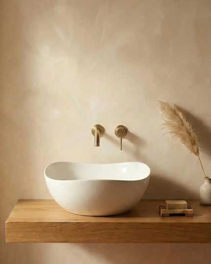 Lavoar ceramic A708 – alb lucios, formă atipică cu linii fluide