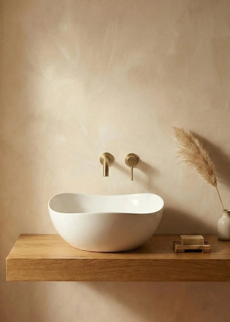 Lavoar ceramic A708 – alb lucios, formă atipică cu linii fluide
