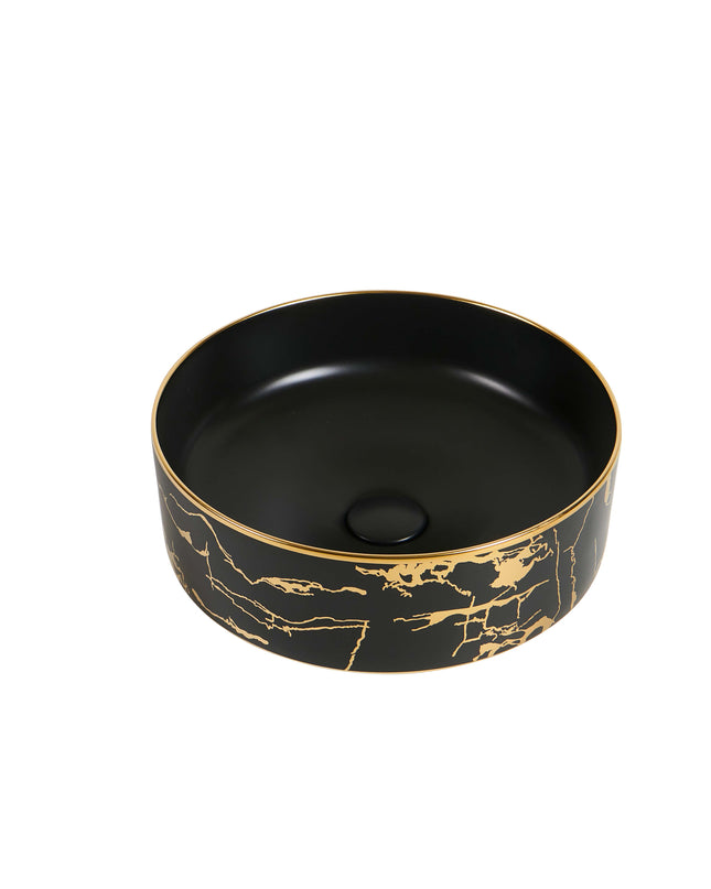 Lavoar ceramic rotund negru cu inserții aurii – model A712-CBK64-M