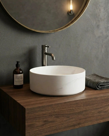 Lavoar Rotund Alb  din Ceramică cu Finisaj Marble Subtil - a712-cugo04-m