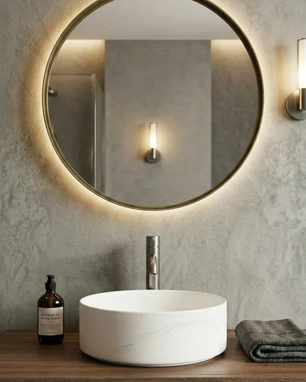 Lavoar Rotund Alb  din Ceramică cu Finisaj Marble Subtil - a712-cugo04-m