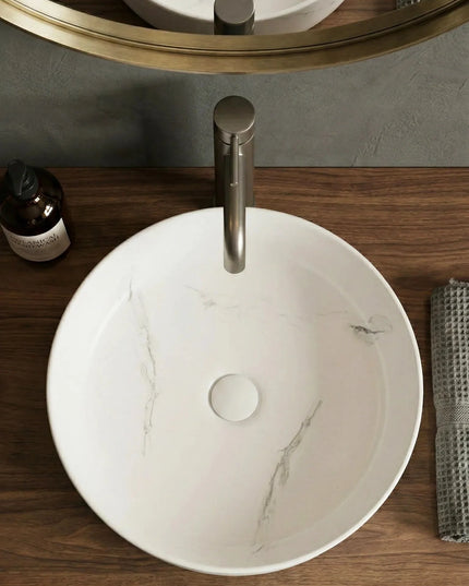 Lavoar Rotund Alb  din Ceramică cu Finisaj Marble Subtil - a712-cugo04-m