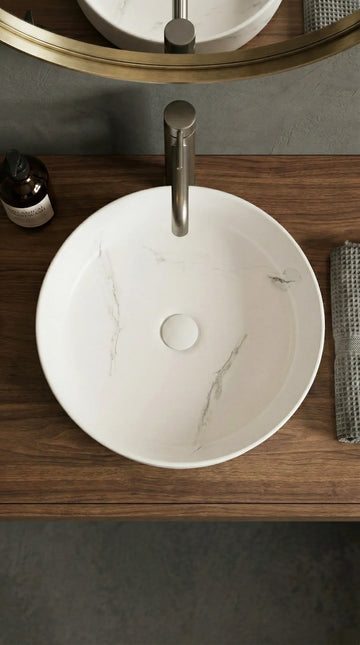 Lavoar Rotund Alb  din Ceramică cu Finisaj Marble Subtil - a712-cugo04-m